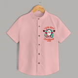 " I Wish You A Merry Christmas " - Christmas Themed Kids Shirt With Customized name - PEACH - 0 - 6 Months Old (Chest 23")