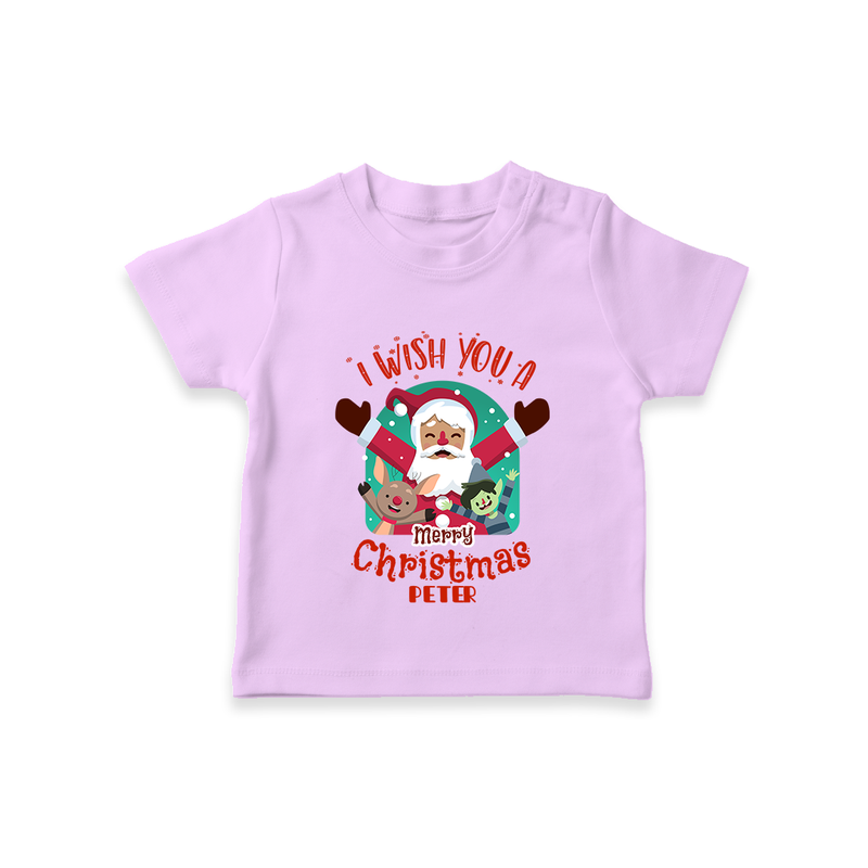 " I Wish You A Merry Christmas " - Christmas Themed Kids T-Shirt With Customized name - LILAC - 0-5 Months Old (Chest 17")