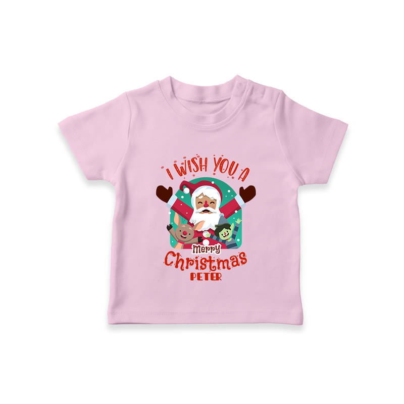 " I Wish You A Merry Christmas " - Christmas Themed Kids T-Shirt With Customized name - PINK - 0-5 Months Old (Chest 17")