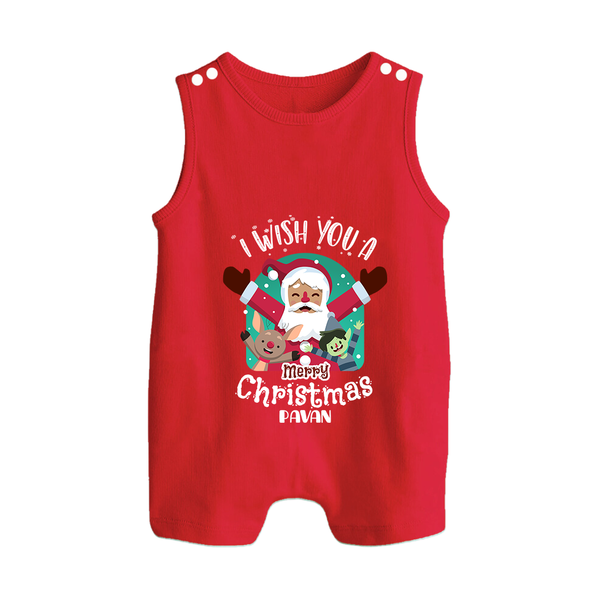 I Wish You a Merry Christmas Santa Party – Personalized   Romper Suit - RED - 0 - 5 Months Old (Chest 18")