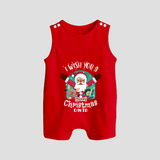 " I Wish You A Merry Christmas " - Christmas Themed Button Romper With Customized name - RED - 0 - 5 Months Old (Chest 18")