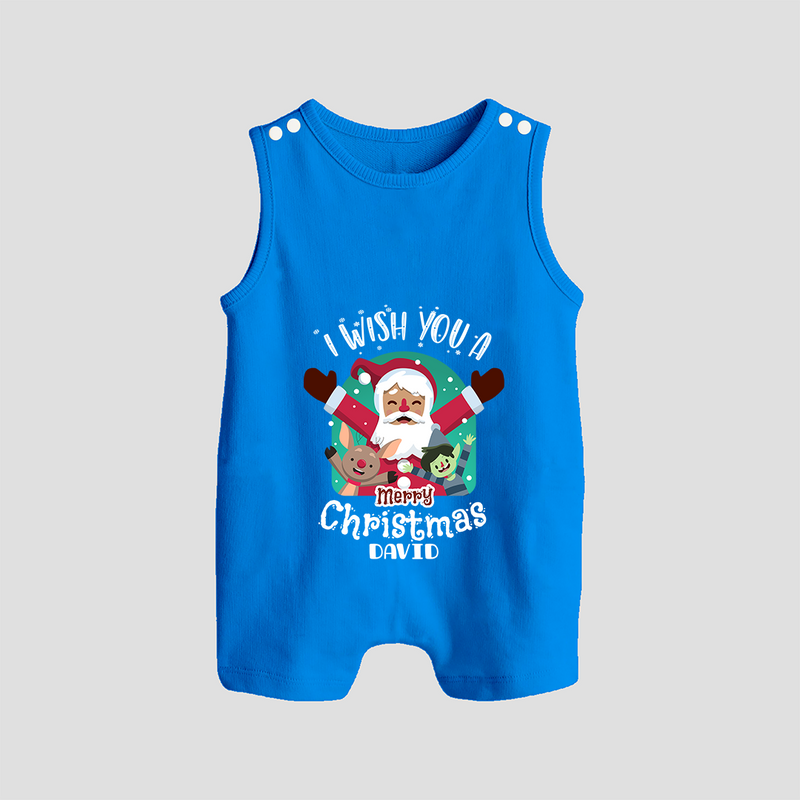 " I Wish You A Merry Christmas " - Christmas Themed Button Romper With Customized name - ROYAL BLUE - 0 - 5 Months Old (Chest 18")