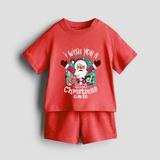 " I Wish You A Merry Christmas " - Christmas Themed Kids Co-ord Set With Customized name - RED - 0-5 months old  (Chest 18")