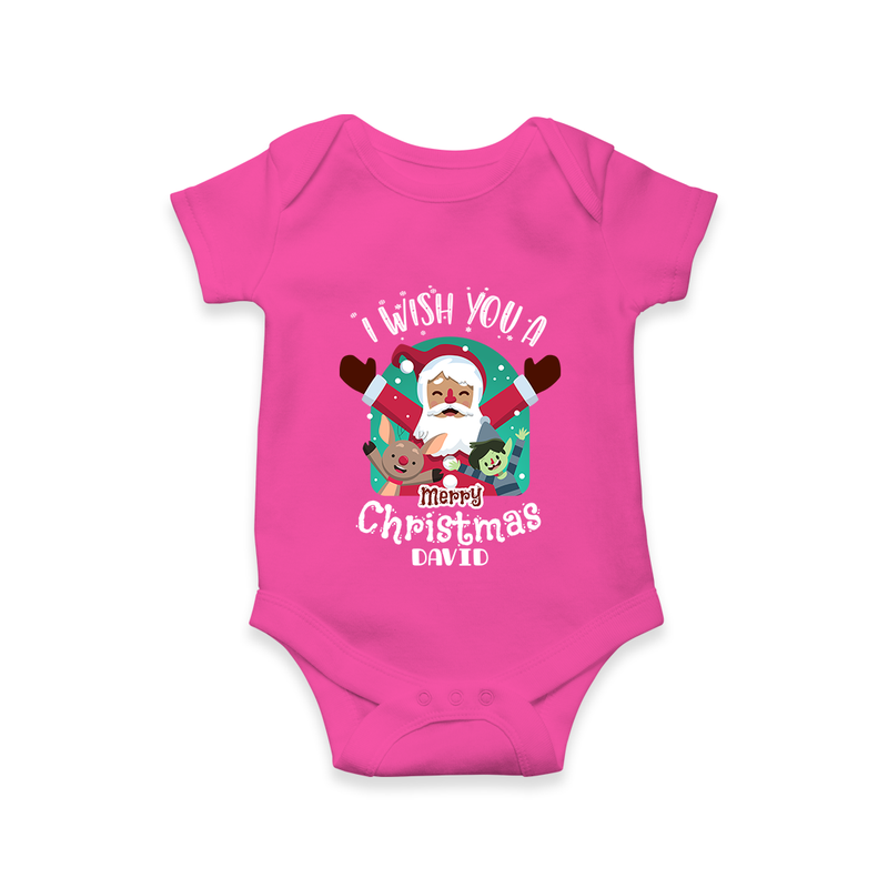 " I Wish You A Merry Christmas " - Christmas Themed Kids Romper With Customized name - HOT PINK - 0 - 3 Months Old (Chest 16")