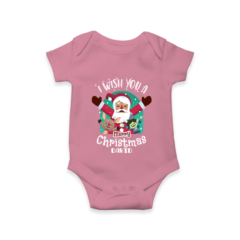 " I Wish You A Merry Christmas " - Christmas Themed Kids Romper With Customized name - ONION - 0 - 3 Months Old (Chest 16")