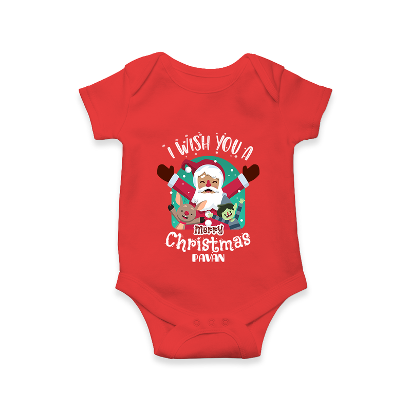 I Wish You a Merry Christmas Santa Party – Personalized Baby Romper - RED - New Born (Chest 14")