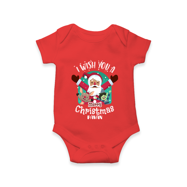 I Wish You a Merry Christmas Santa Party – Personalized Baby Romper - RED - New Born (Chest 14")