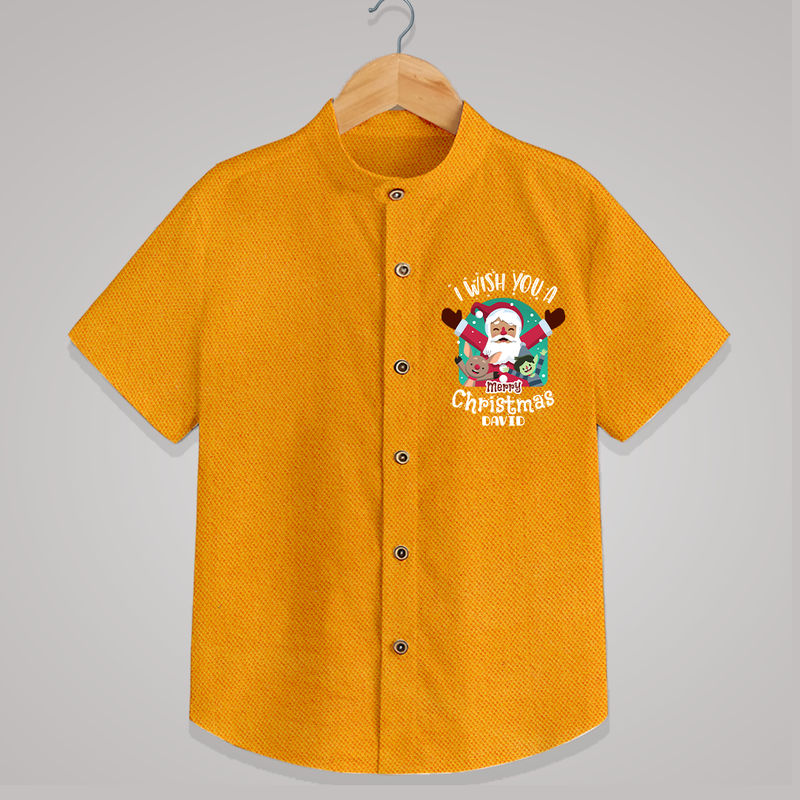 " I Wish You A Merry Christmas " - Christmas Themed Kids Shirt With Customized name - CHROME YELLOW - 0 - 6 Months Old (Chest 23")