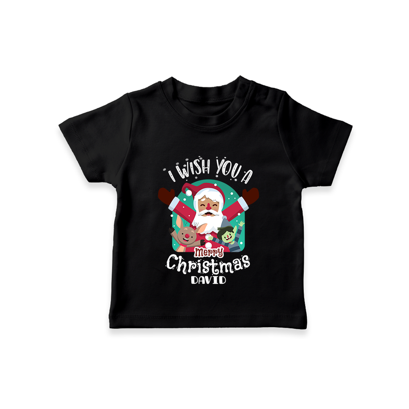 " I Wish You A Merry Christmas " - Christmas Themed Kids T-Shirt With Customized name - BLACK - 0-5 Months Old (Chest 17")