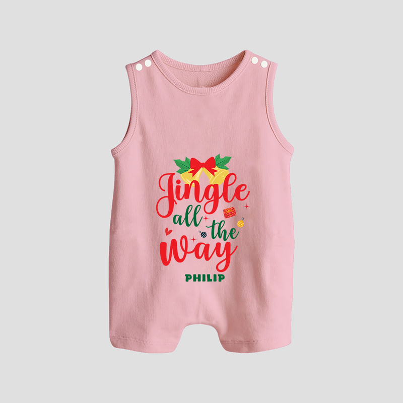 "Jingle All The Way" - Christmas Themed Romper Suit With Customized name - BABY PINK - 0 - 5 Months Old (Chest 18")