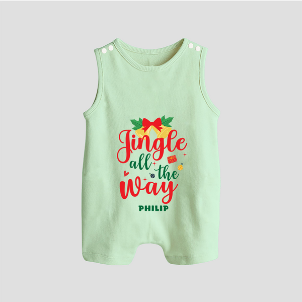 "Jingle All The Way" - Christmas Themed Romper Suit With Customized name - MINT GREEN - 0 - 5 Months Old (Chest 18")