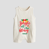 "Jingle All The Way" - Christmas Themed Button Romper With Customized name - WHITE - 0 - 5 Months Old (Chest 18")