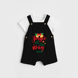 "Jingle All The Way" - Christmas Themed Kids Dungaree Set With Customized name - BLACK - 0 - 5 Months Old (Chest 18")