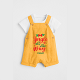 "Jingle All The Way" - Christmas Themed Kids Dungaree Set With Customized name - PASTEL YELLOW - 0 - 5 Months Old (Chest 18")