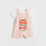 "Jingle All The Way" - Christmas Themed Kids Dungaree Set With Customized name - PEACH - 0 - 5 Months Old (Chest 18")