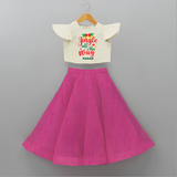 "Jingle All The Way" - Christmas Themed Kids Crop Top And Skirt With Customized name - FUSCHIA - 6 - 9 Months Old (Chest 20" , Frock Waist 20")