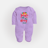 "Jingle All The Way" - Christmas Themed Baby Sleep Suit With Customized name - LILAC - New Born (Chest 7.5")