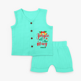 "Jingle All The Way" - Christmas Themed Kids Jabla Set With Customized name - AQUA GREEN - 0 - 3 Months Old (Chest 9.8")