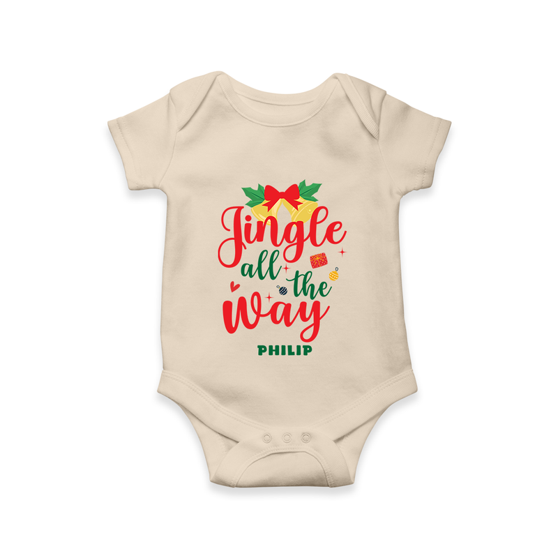 "Jingle All The Way" - Christmas Themed Kids Romper With Customized name - IVORY - 0 - 3 Months Old (Chest 16")