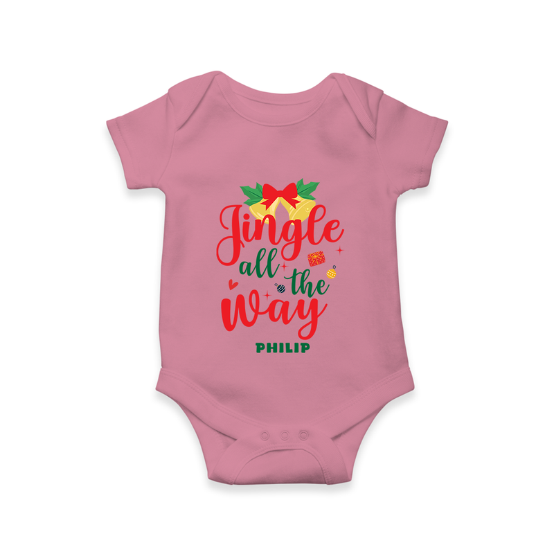 "Jingle All The Way" - Christmas Themed Kids Romper With Customized name - ONION - 0 - 3 Months Old (Chest 16")