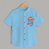 "Jingle All The Way" - Christmas Themed Kids Shirt With Customized name - SKY BLUE - 0 - 6 Months Old (Chest 23")