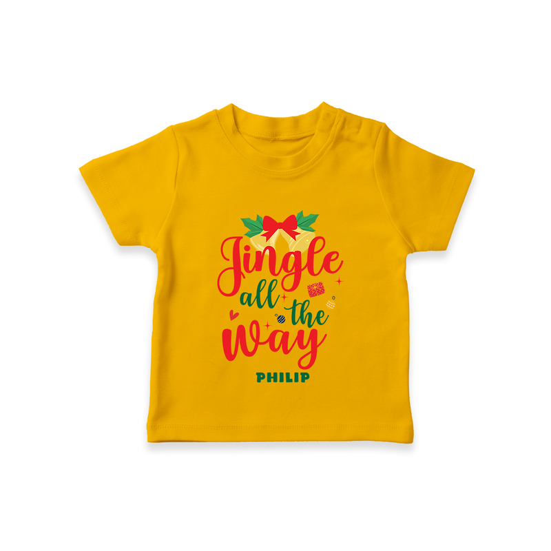 "Jingle All The Way" - Christmas Themed Kids T-Shirt With Customized name - CHROME YELLOW - 0-5 Months Old (Chest 17")