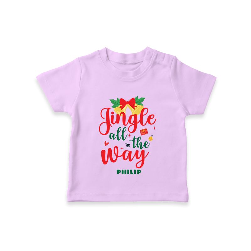 "Jingle All The Way" - Christmas Themed Kids T-Shirt With Customized name - LILAC - 0-5 Months Old (Chest 17")