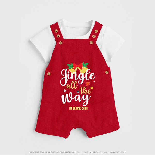 Jingle All the Way-Bells & Bow – Personalized   Dungaree - RED - 0 - 5 Months Old (Chest 18")
