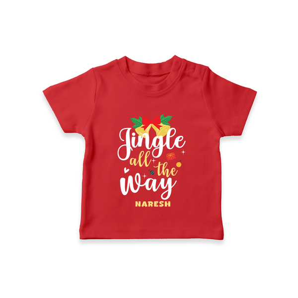 Jingle All the Way-Bells & Bow – Personalized   T-Shirt - RED - 0-5 Months Old (Chest 17")