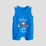 "I Love Christmas And Music " - Christmas Themed Button Romper With Customized name - ROYAL BLUE - 0 - 5 Months Old (Chest 18")