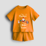 "I Love Christmas And Music " - Christmas Themed Kids Co-ord Set With Customized name - TANGERINE - 0-5 months old  (Chest 18")