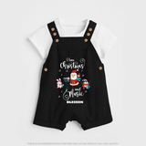 "I Love Christmas And Music " - Christmas Themed Kids Dungaree Set With Customized name - BLACK - 0 - 5 Months Old (Chest 18")