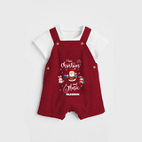 "I Love Christmas And Music " - Christmas Themed Kids Dungaree Set With Customized name - RED - 0 - 5 Months Old (Chest 18")