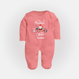 "I Love Christmas And Music " - Christmas Themed Baby Sleep Suit With Customized name - PEACH - New Born (Chest 7.5")