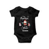 "I Love Christmas And Music " - Christmas Themed Kids Romper With Customized name - BLACK - 0 - 3 Months Old (Chest 16")