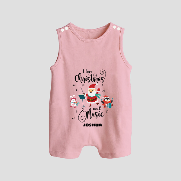 "I Love Christmas And Music " - Christmas Themed Romper Suit With Customized name - BABY PINK - 0 - 5 Months Old (Chest 18")