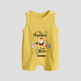 "I Love Christmas And Music " - Christmas Themed Romper Suit With Customized name - PASTEL YELLOW - 0 - 5 Months Old (Chest 18")