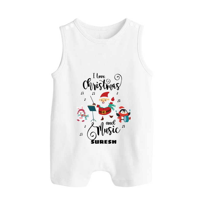 I love Christmas and Music – Personalized   Romper Suit - WHITE - 0 - 5 Months Old (Chest 18")