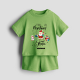 "I Love Christmas And Music " - Christmas Themed Kids Co-ord Set With Customized name - KIWI GREEN - 0-5 months old  (Chest 18")