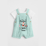 "I Love Christmas And Music " - Christmas Themed Kids Dungaree Set With Customized name - ARCTIC BLUE - 0 - 5 Months Old (Chest 18")