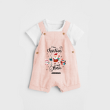 "I Love Christmas And Music " - Christmas Themed Kids Dungaree Set With Customized name - PEACH - 0 - 5 Months Old (Chest 18")