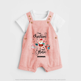 "I Love Christmas And Music " - Christmas Themed Kids Dungaree Set With Customized name - PEACH - 0 - 5 Months Old (Chest 18")