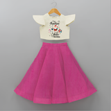 "I Love Christmas And Music " - Christmas Themed Kids Crop Top And Skirt With Customized name - FUSCHIA - 6 - 9 Months Old (Chest 20" , Frock Waist 20")