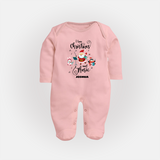 "I Love Christmas And Music " - Christmas Themed Baby Sleep Suit With Customized name - BABY PINK - New Born (Chest 7.5")