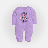 "I Love Christmas And Music " - Christmas Themed Baby Sleep Suit With Customized name - LILAC - New Born (Chest 7.5")