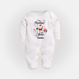 "I Love Christmas And Music " - Christmas Themed Baby Sleep Suit With Customized name - WHITE - New Born (Chest 7.5")