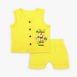 "I Love Christmas And Music " - Christmas Themed Kids Jabla Set With Customized name - YELLOW - 0 - 3 Months Old (Chest 9.8")