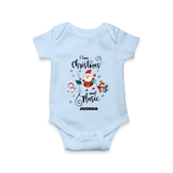 "I Love Christmas And Music " - Christmas Themed Kids Romper With Customized name - BABY BLUE - 0 - 3 Months Old (Chest 16")