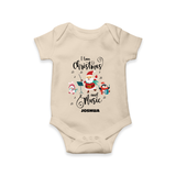 "I Love Christmas And Music " - Christmas Themed Kids Romper With Customized name - IVORY - 0 - 3 Months Old (Chest 16")