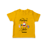 "I Love Christmas And Music " - Christmas Themed Kids T-Shirt With Customized name - CHROME YELLOW - 0-5 Months Old (Chest 17")